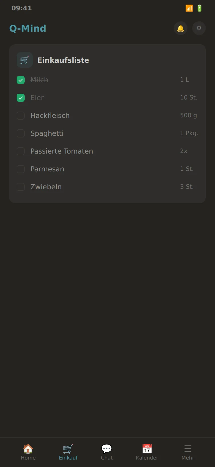 Einkaufsliste Ansicht